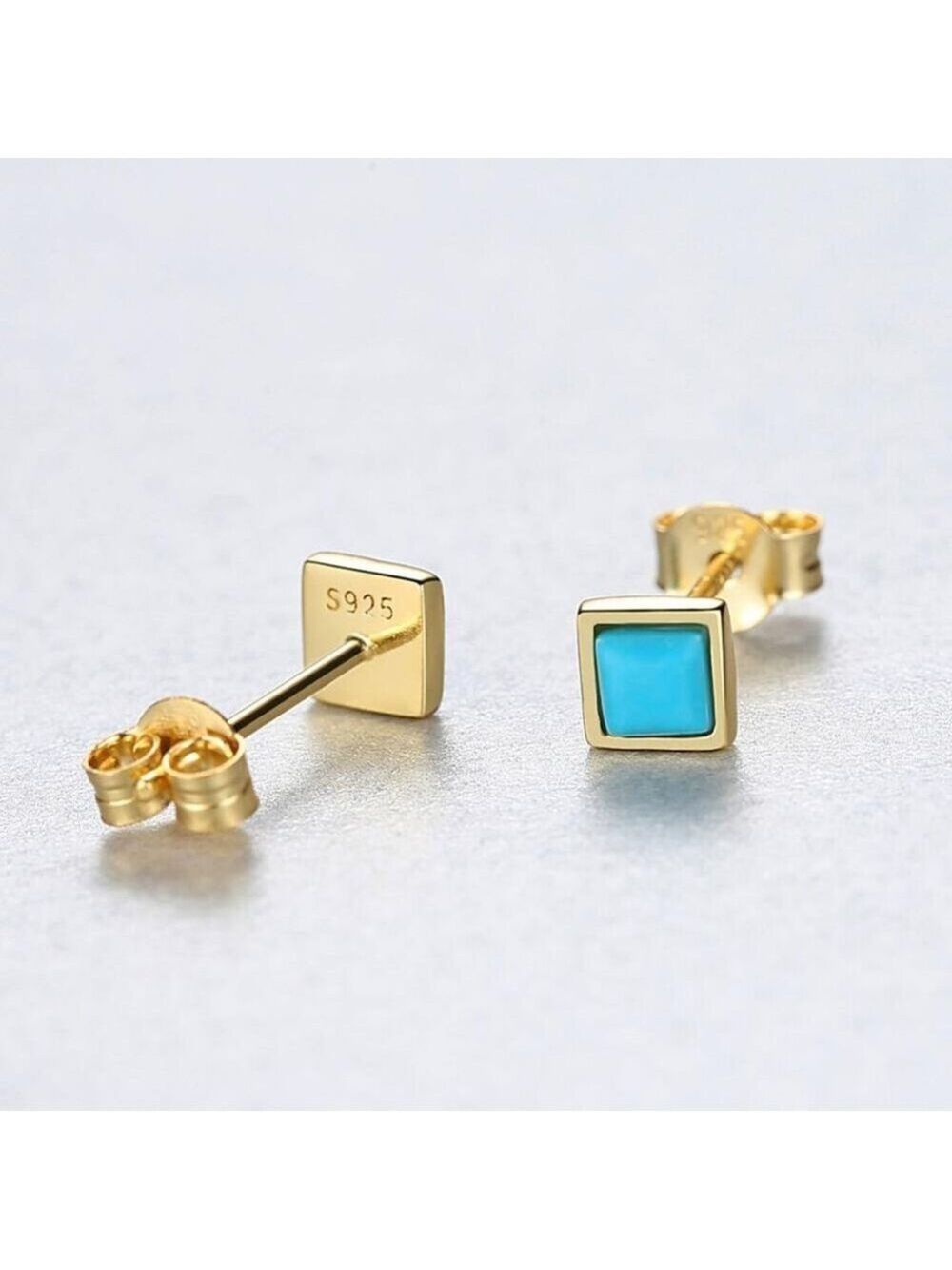 3mm Sterling Silver Square Opal Stud Earrings - Picture 5 of 6